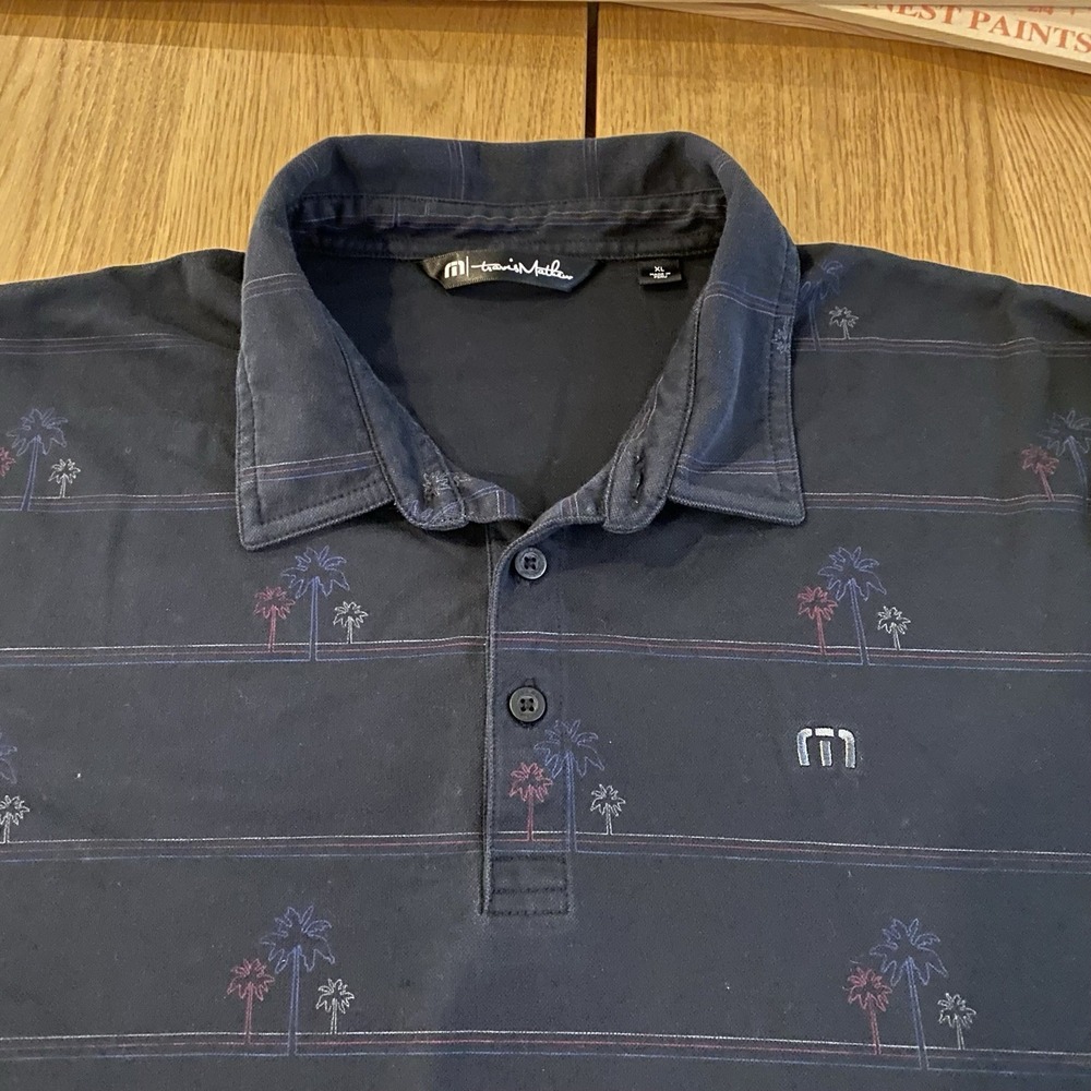 Travis Mathew The Heater Collection Golf Polo Men's Size XL Palm Tree AOP
